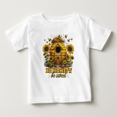 Bee Sunflower Art Be Honest Be Sweet Pattern Baby T_Shirt