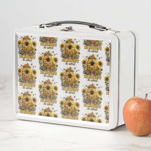 Bee Sunflower Art Be Honest Be Sweet pattern Metal Lunch Box