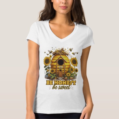 Bee Sunflower Art Be Honest Be Sweet T_Shirt