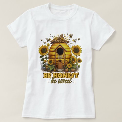 Bee Sunflower Art Be Honest Be Sweet T_Shirt