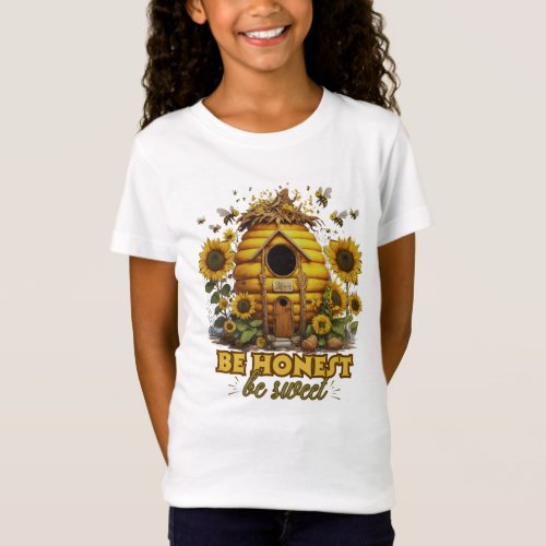 Bee Sunflower Art Be Honest Be Sweet T_Shirt