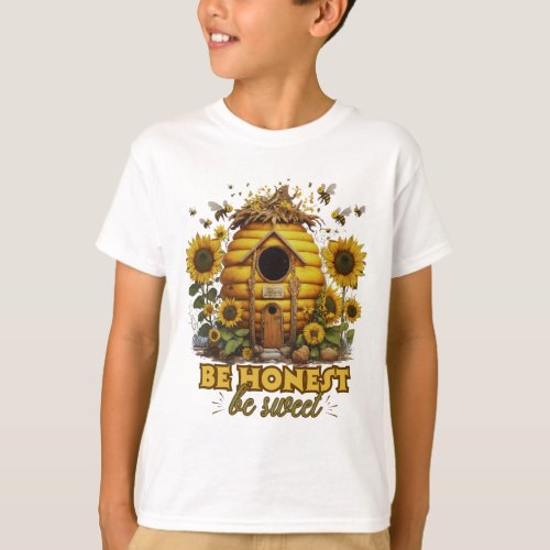 Bee Sunflower Art Be Honest Be Sweet T_Shirt