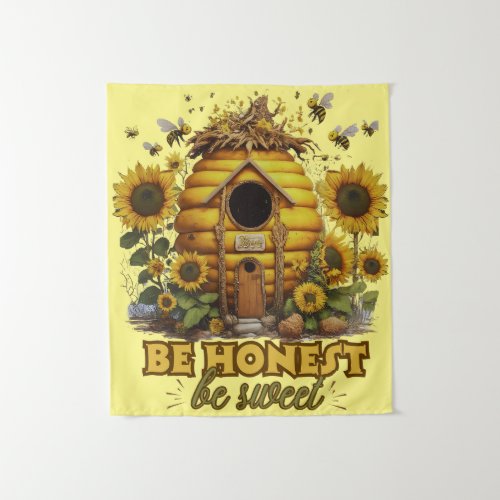 Bee Sunflower Art Be Honest Be Sweet  Tapestry