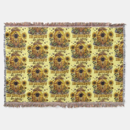 Bee Sunflower Art Be Honest Be Sweet Throw Blanket