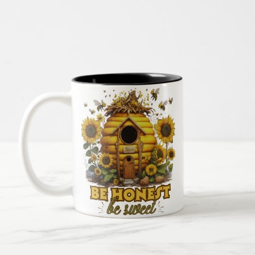 Bee Sunflower Art Be Honest Be Sweet Two_Tone Coffee Mug