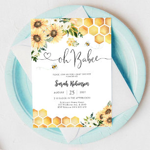 Bee Sunflower Baby Shower Invitation