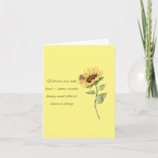 Bee & Sunflower Blank Yellow Card | Blank  (Front)