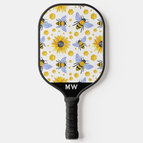 Bee  Sunflower Floral Monogram Pickleball Paddle