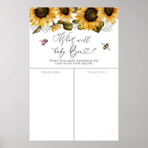 Bee Sunflower Gender Reveal Voting Sign