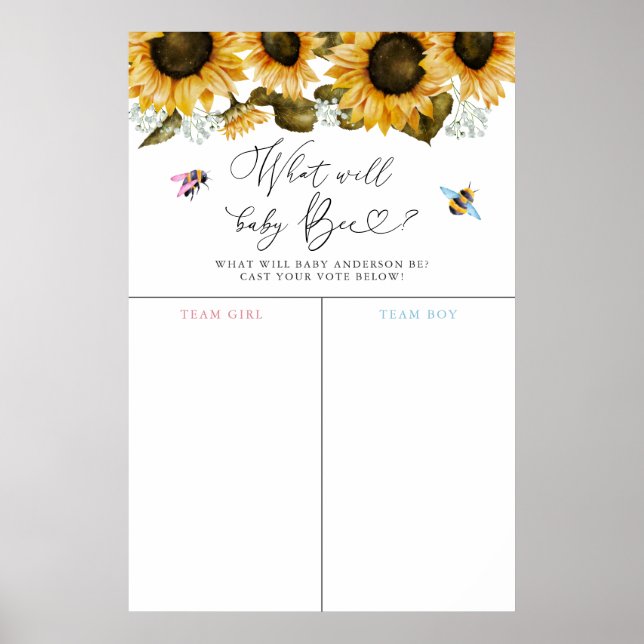 Bee Sunflower Gender Reveal Voting Sign (Front)