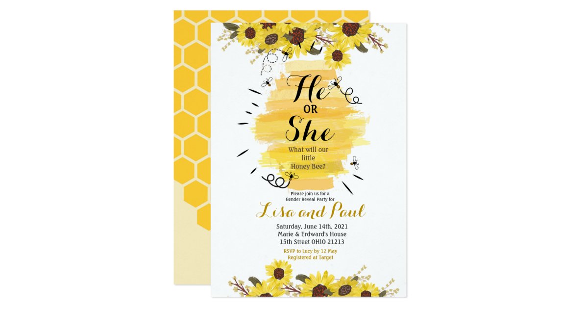 Bee Sunflower He Or She Gender Reveal Invitation Zazzle Com