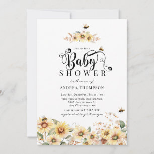 Bee Sunflower Rustic Baby Shower Invitation