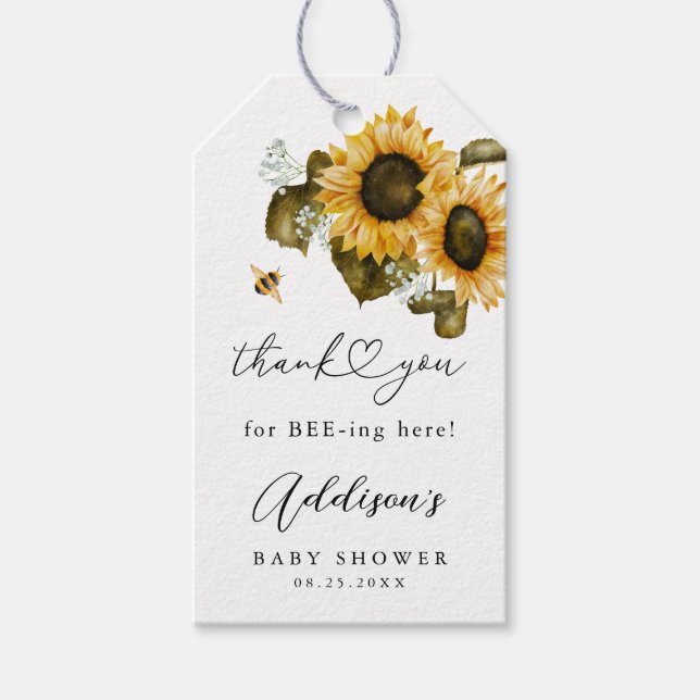 Bee Sunflower Summer Baby Shower Gift Tags (Front)
