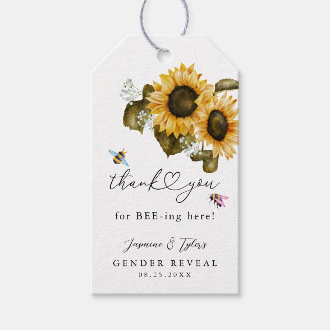 Bee Sunflower Summer Gender Reveal Gift Tags (Front)