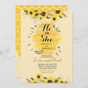 Bee Sunflower Yellow Gender Reveal Invitation