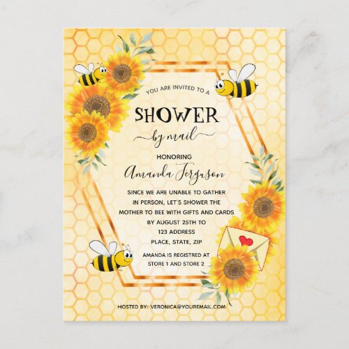 Bee sunflowers baby shower by mail invitation postcard