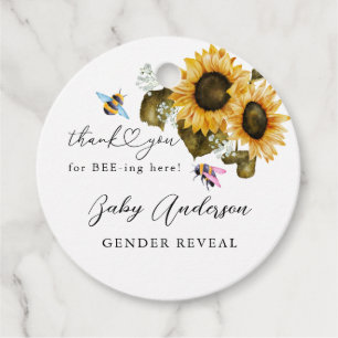 Bee Sunflowers Boho Gender Reveal Favor Tags