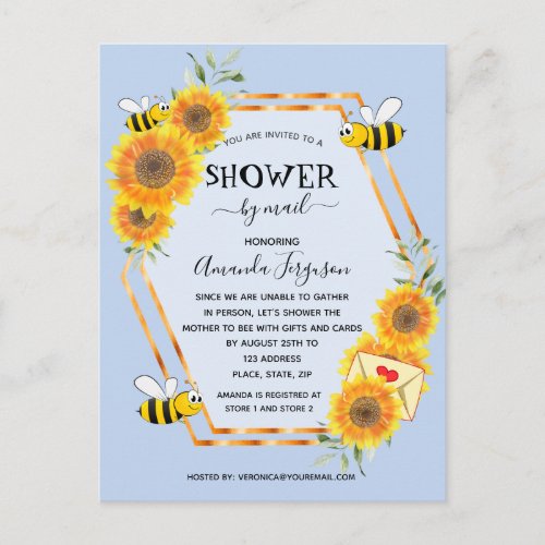 Bee sunflowers boy light blue baby shower by mail postcard