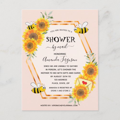 Bee sunflowers girl baby shower by mail invitation postcard
