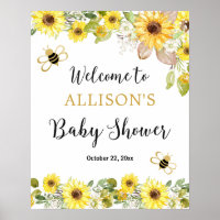 Bee sunflowers yellow baby shower welcome sign
