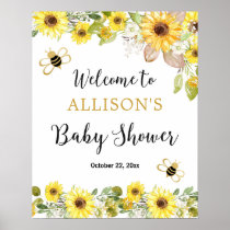 Bee sunflowers yellow baby shower welcome sign