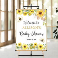 Bee sunflowers yellow baby shower welcome sign