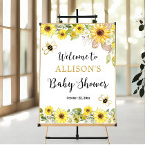 Bee sunflowers yellow baby shower welcome sign