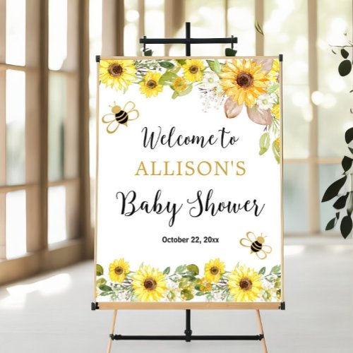 Bee sunflowers yellow baby shower welcome sign