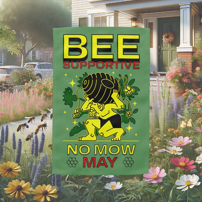 Bee Supportive No Mow May Vibrant Design Green Garden Flag (Creator Uploaded)
