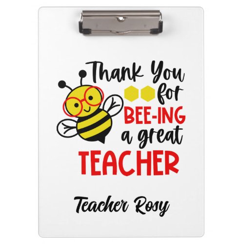 Bee Teacher Appreciation Personalized Clipboards