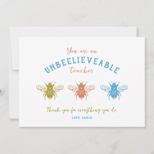 Bee Teacher Appreciation Thank You Card | Zazzle