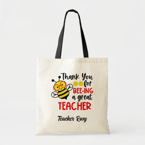 Bee Teacher Appreciation Tote Bags Personalized