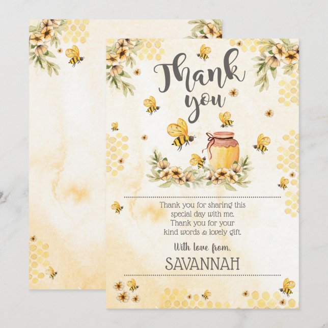 Bee Thank you Card Honey Bee Thank you Flat (Front/Back)