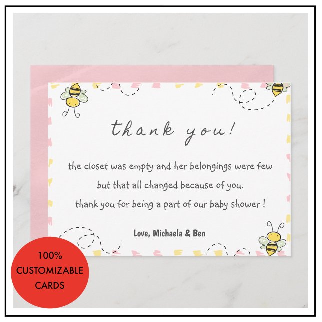 Bee thank you cards,Baby Shower Mommy to bee Card (Bee thank you cards,Baby Shower Cute Pink)
