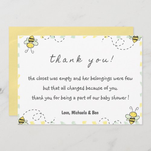 Bee thank you cardsBaby Shower Mommy to bee Girl