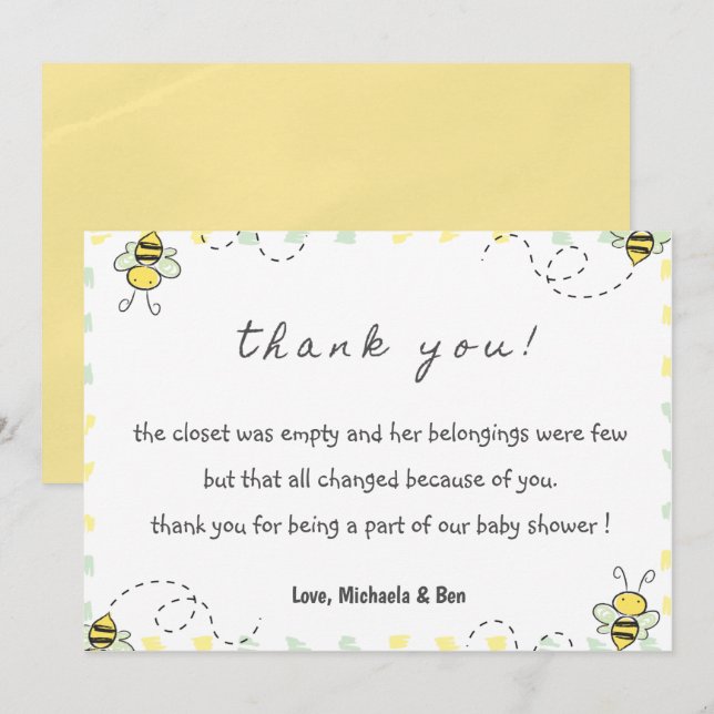 Bee thank you cards,Baby Shower Mommy to bee Girl Card (Front/Back)