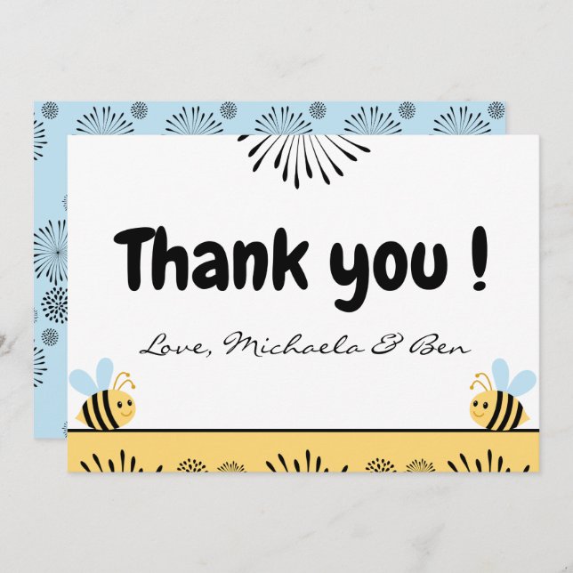 Bee thank you cards Sweet as can bee Baby shower (Front/Back)