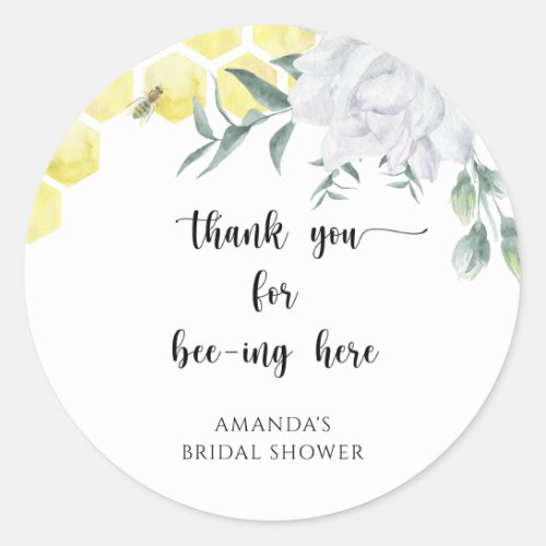 Bee thank you for bee_ing here  classic round sticker
