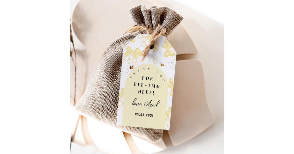 Bee thank you for beeing here gift tags | Zazzle