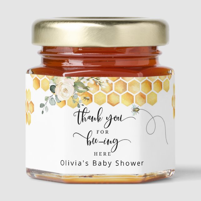 Bee Thank you for Beening here Honey baby shower Honey Jar Favors (Front)