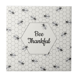 Bee Thankful Honey Bee Quote Ivory White Ceramic Tile