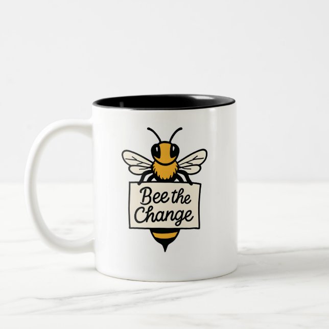 Bee the Change Eco Quote Two-Tone Coffee Mug (Left)