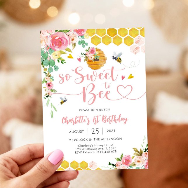 Bee Theme 1st Birthday Invitation (Creator Uploaded)