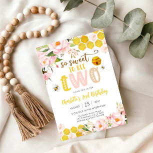 Bee Theme 2nd Birthday Invitation