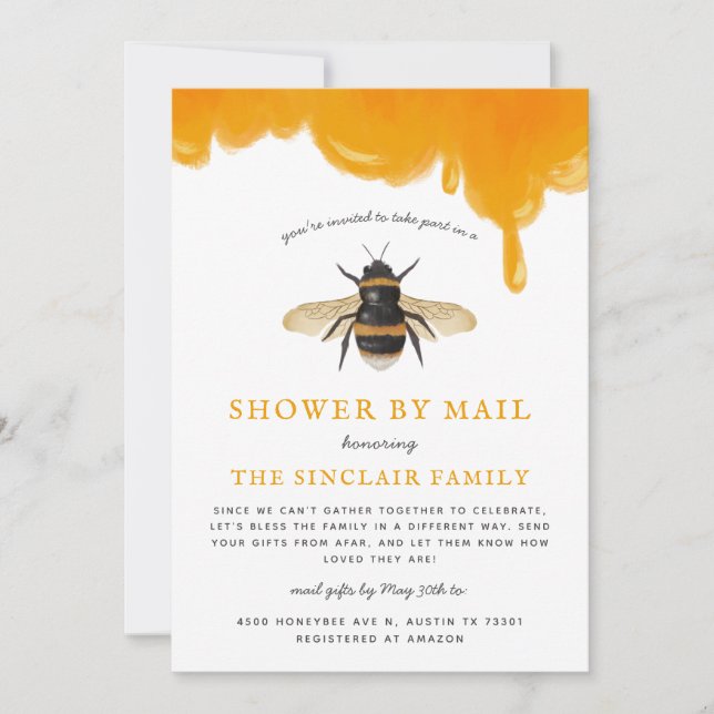 Bee Theme Baby Shower By Mail Invitation (Front)