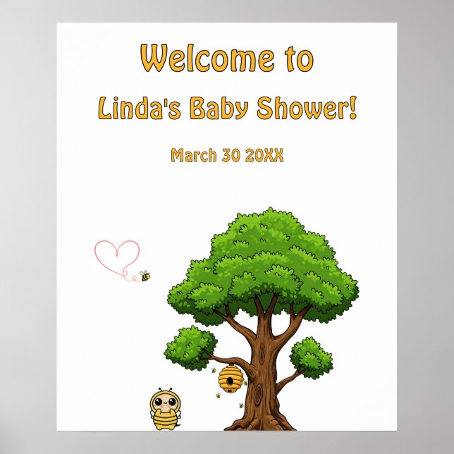 Bee Theme Baby Shower Decoration - Welcome Poster (Front)