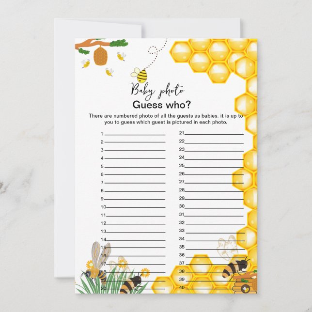 Bee theme baby shower guess who game (Front)