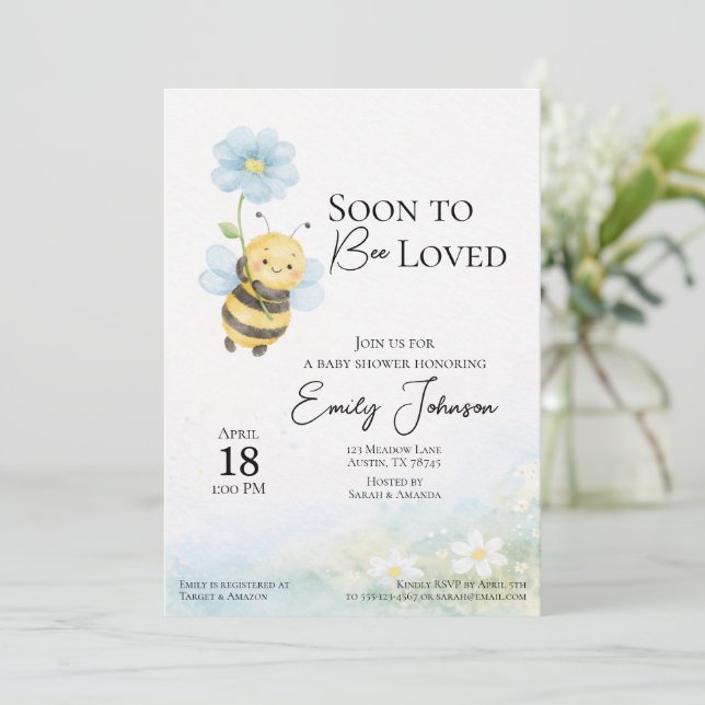 Bee Theme Baby Shower Invitation (Standing Front)