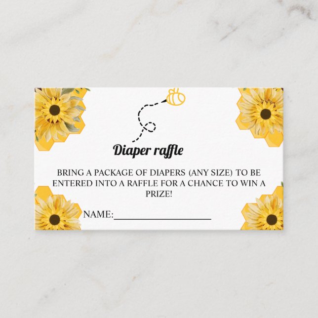 Bee theme Diaper Raffle Baby Shower Game  Place Place Card (Front)