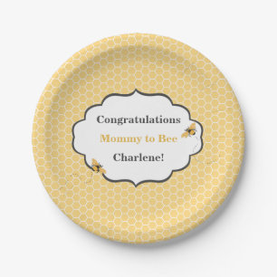 Bee Theme Honeycomb Gold & Gray Paper Plates
